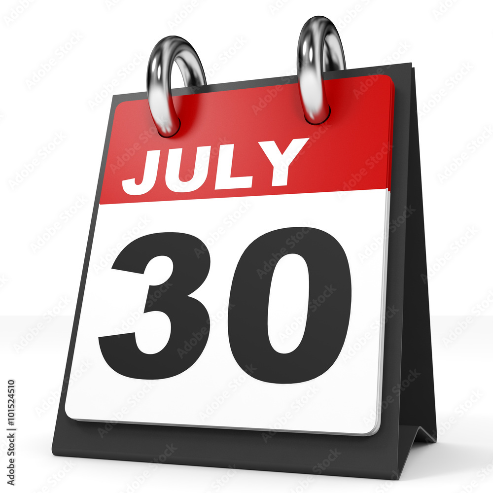 Calendar on white background. 30 July.