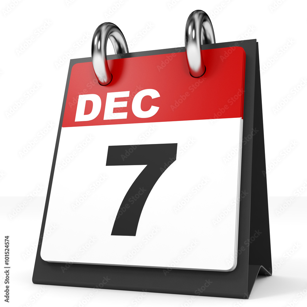 Calendar on white background. 7 December. Calendar on white background. 7 December.