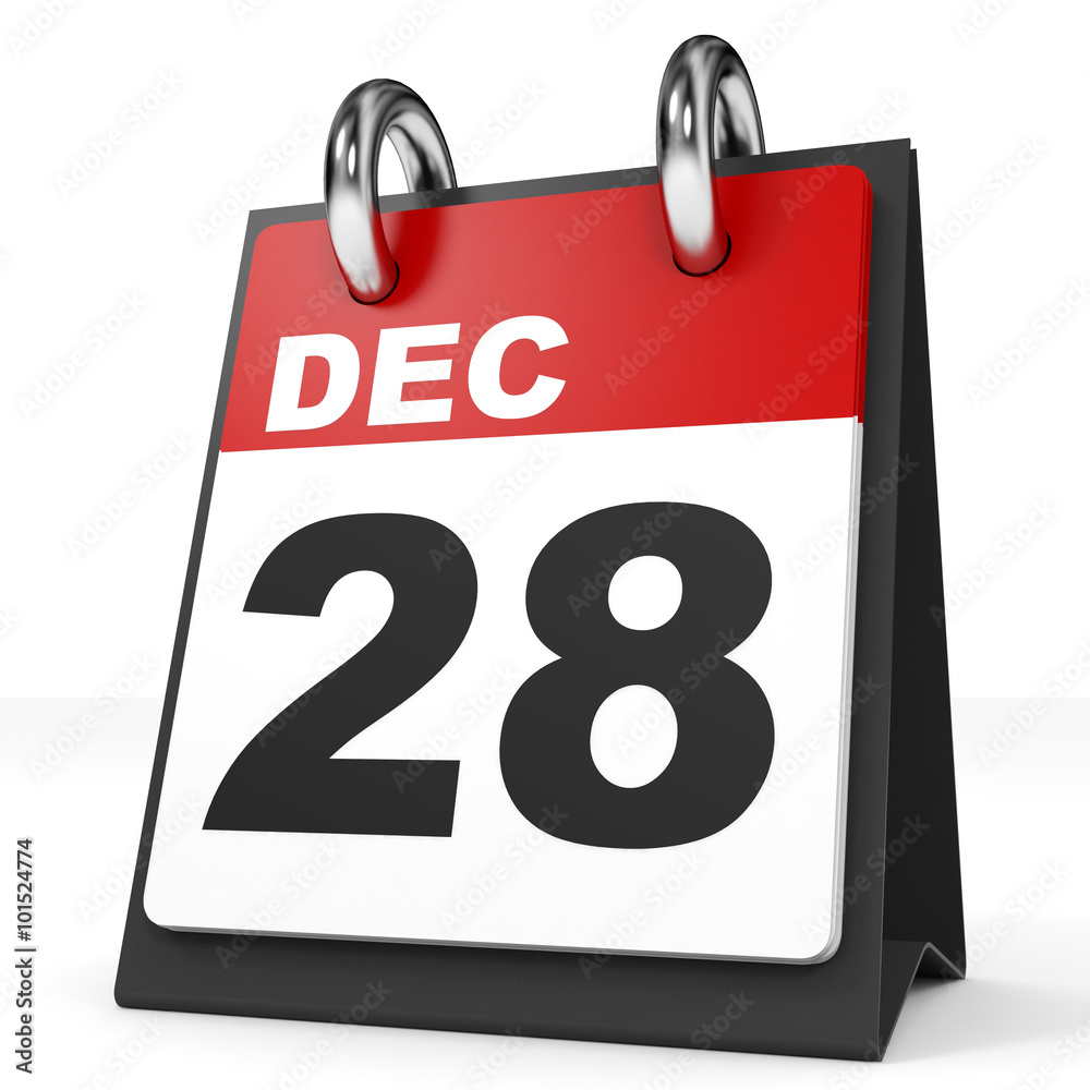 Calendar on white background. 28 December. Calendar on white background. 28 December.