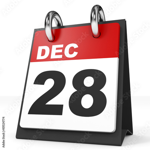 Calendar on white background. 28 December.