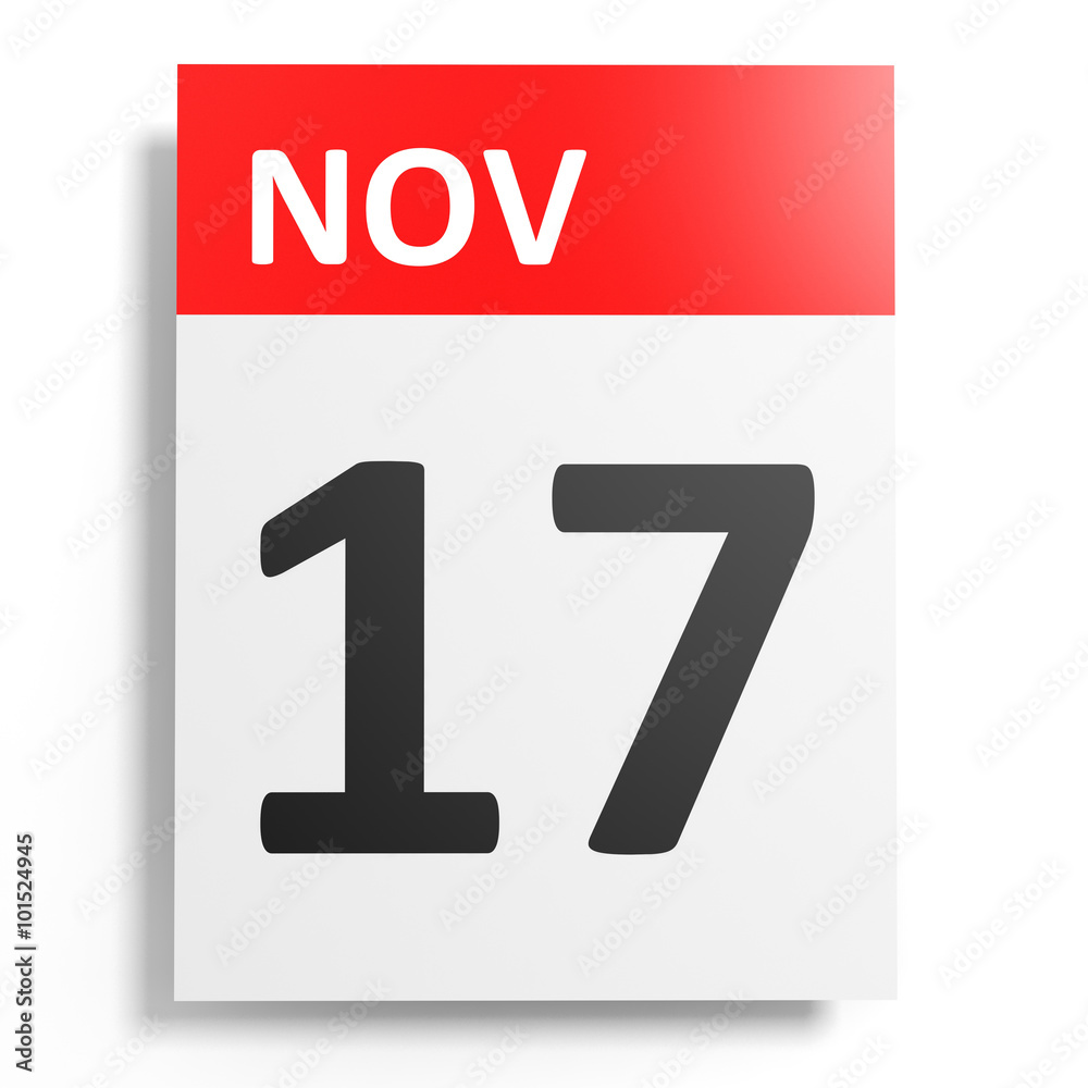 Calendar on white background. 17 November. Calendar on white background. 17 November.