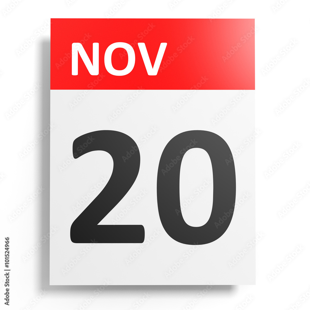 Calendar on white background. 20 November. Calendar on white background. 20 November.