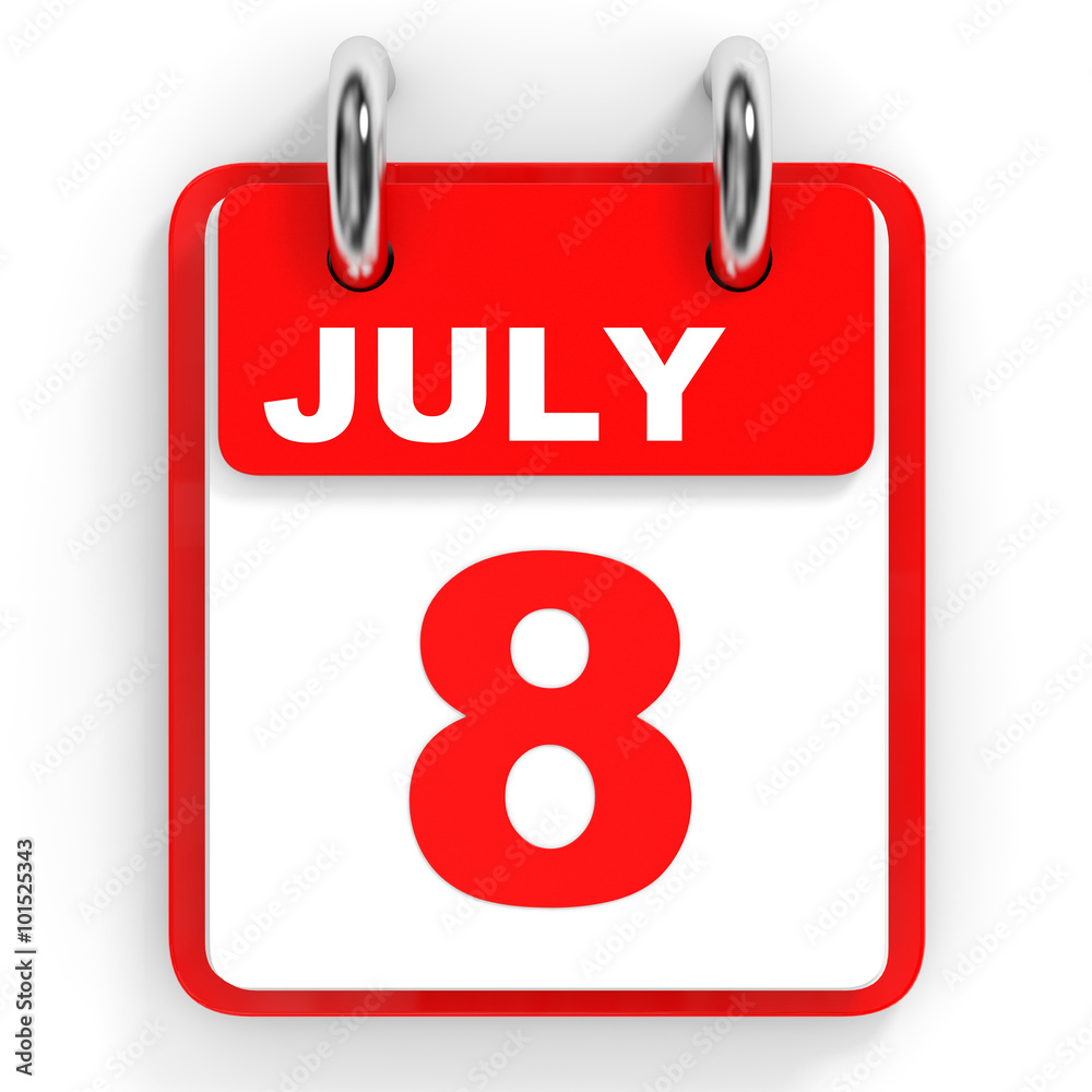 Calendar on white background. 8 July.