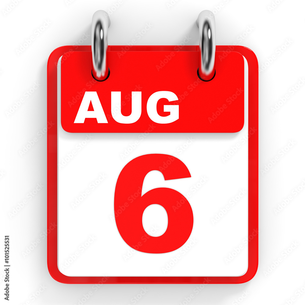 Calendar on white background. 6 August. Calendar on white background. 6 August.