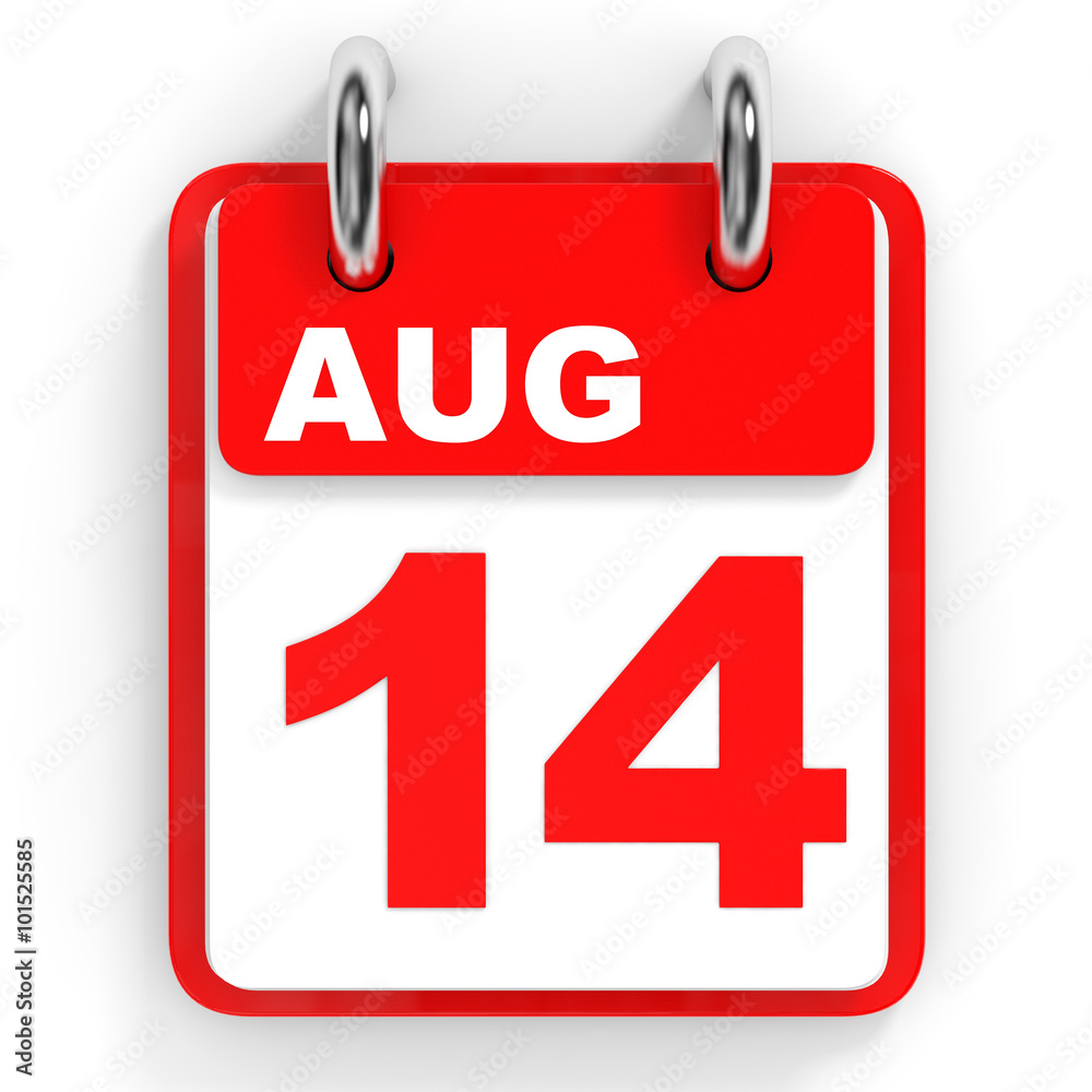 Calendar on white background. 14 August. Calendar on white background. 14 August.