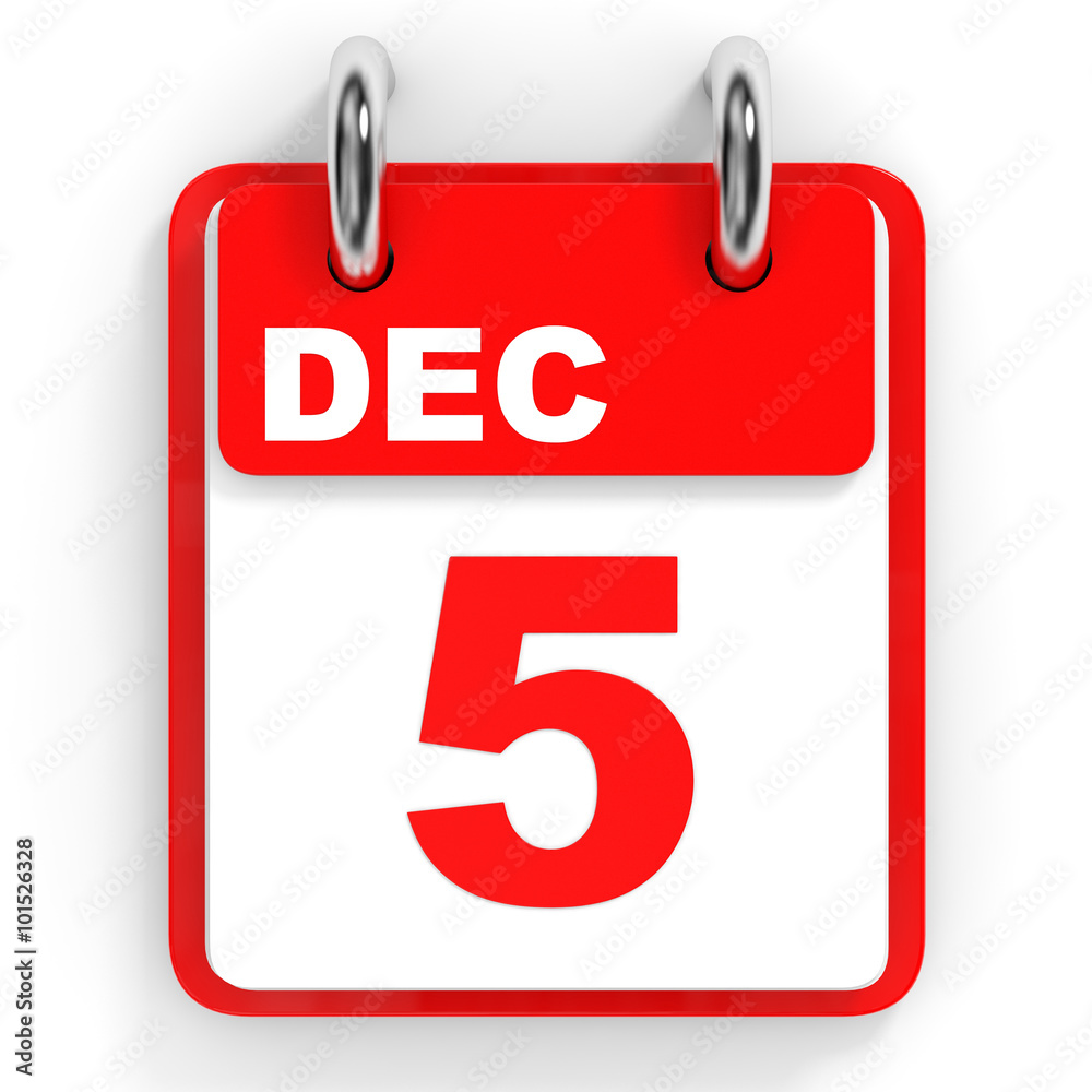 Calendar on white background. 5 December. Calendar on white background. 5 December.