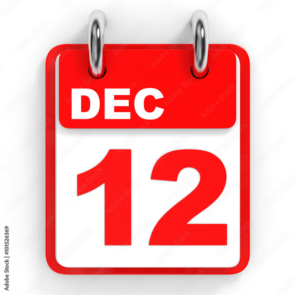 Calendar on white background. 12 December. Calendar on white background. 12 December.