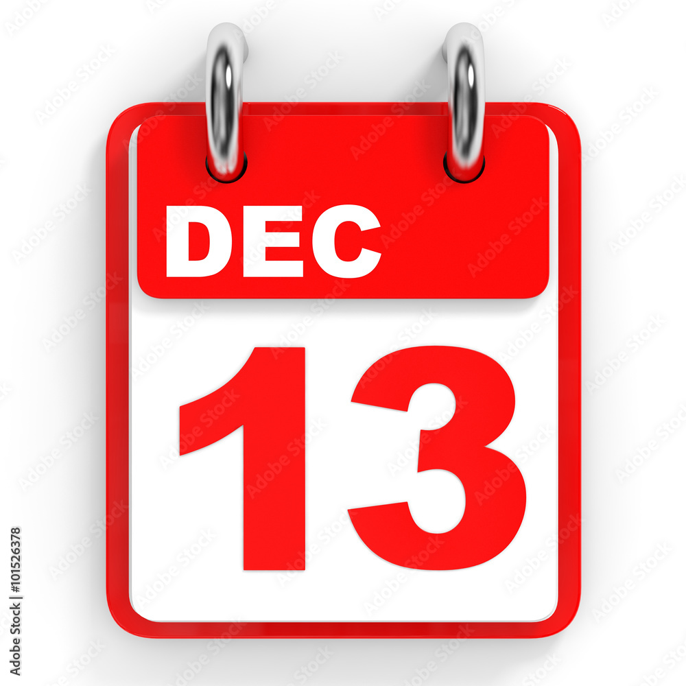 Calendar on white background. 13 December. Calendar on white background. 13 December.