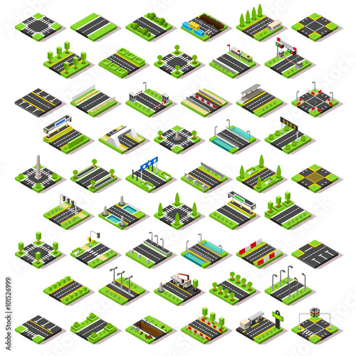 City Map Set Tiles Isometric Vector