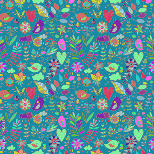 Seamless pattern with flower and bird. Summer print. Valentines day.