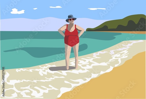 Old lady in swimsuit enjoying her vacation