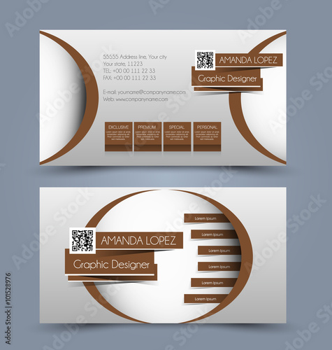 Business card set template for business identity corporate style. Brown color. Vector illustration.