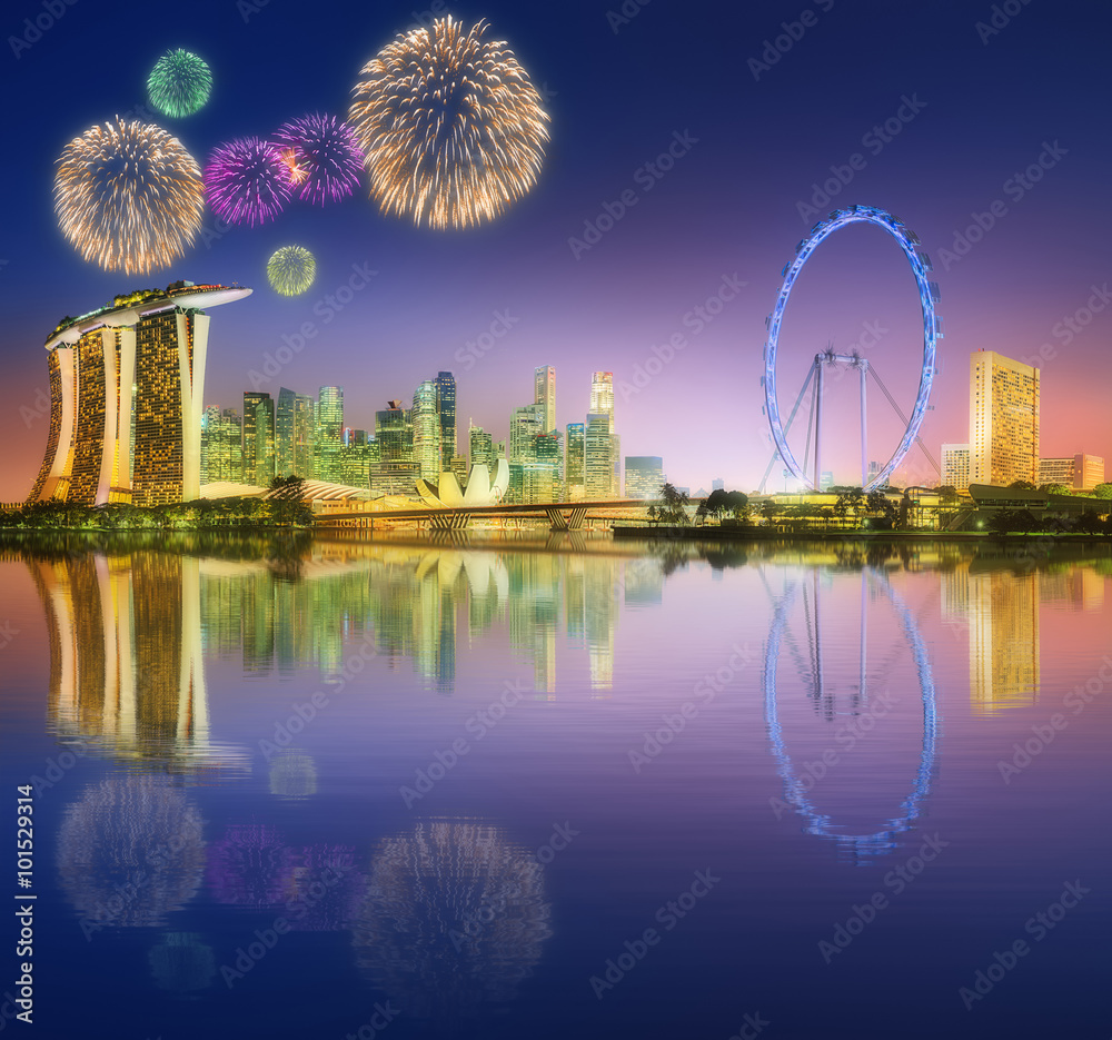 Ταπετσαρία Fireworks in Marina Bay, Singapore Skyline