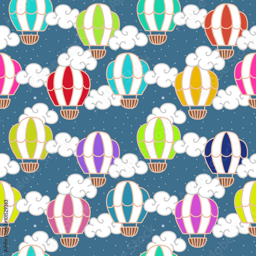 Fototapeta Naklejka Na Ścianę i Meble -  vector seamless pattern with circus air balloon in the night sky. You can change the background. children's drawing