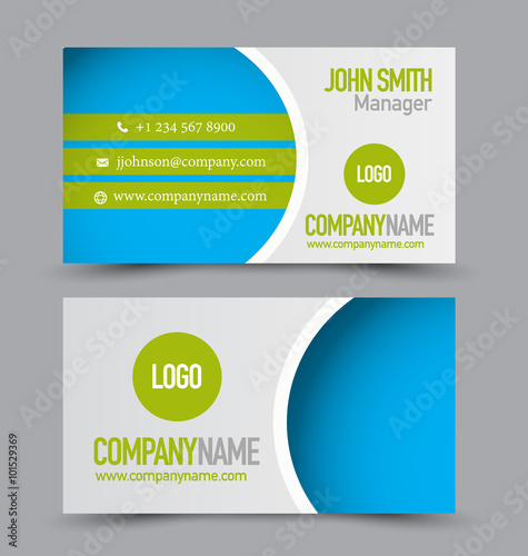Business card set template for business identity corporate style. Green and blue color. Vector illustration.