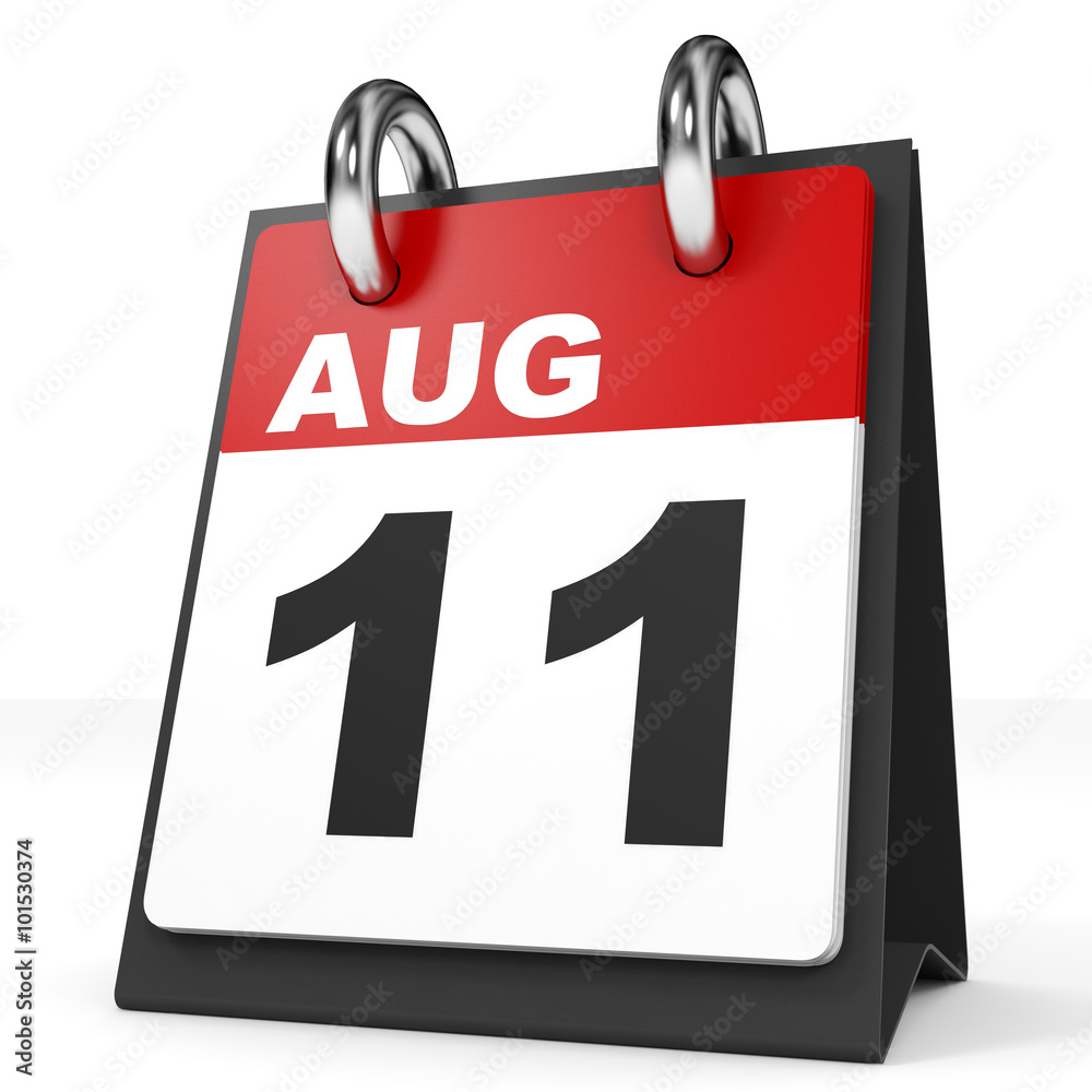Calendar on white background. 11 August. Calendar on white background. 11 August.