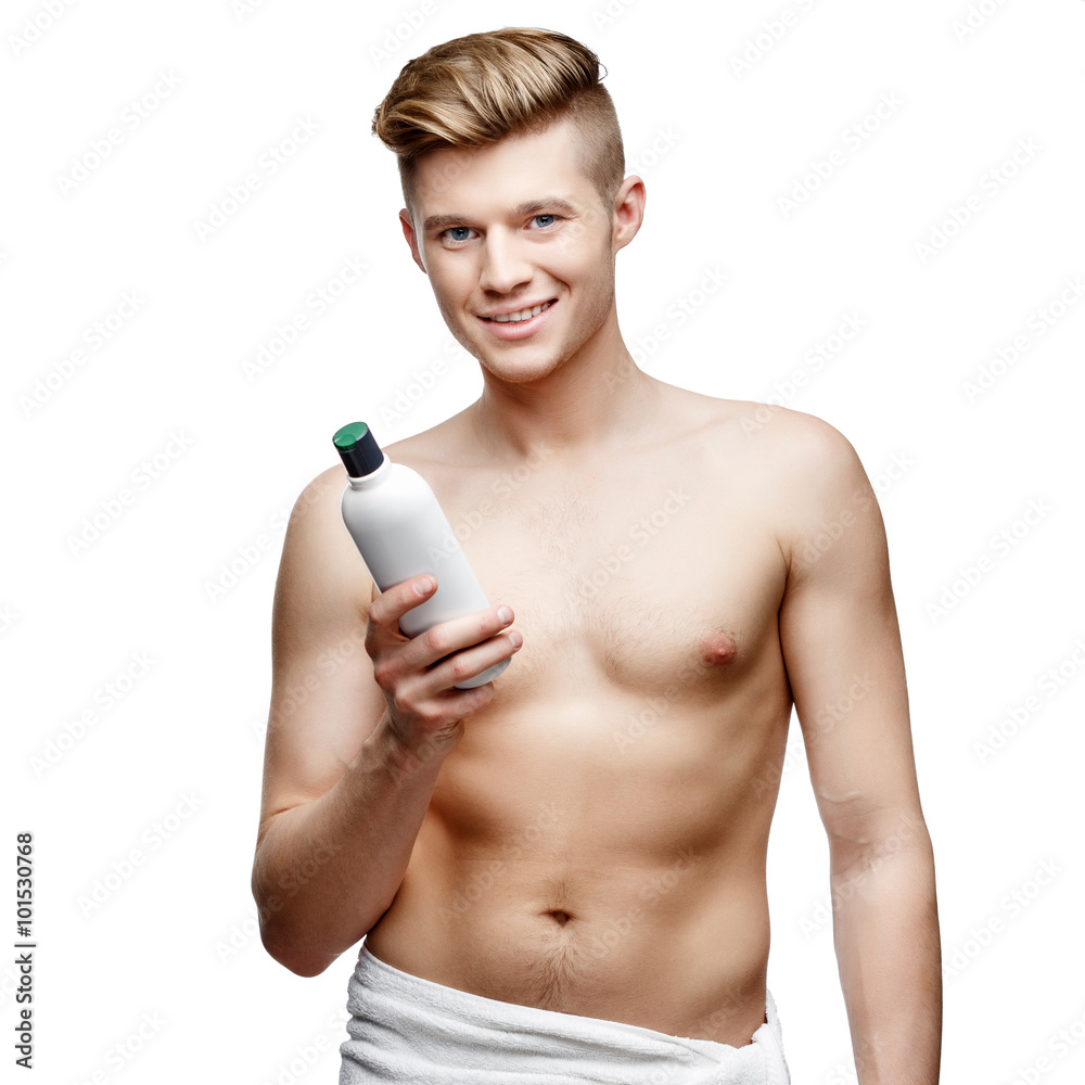 Young shirtless man isolated on white Young shirtless man isolated on white