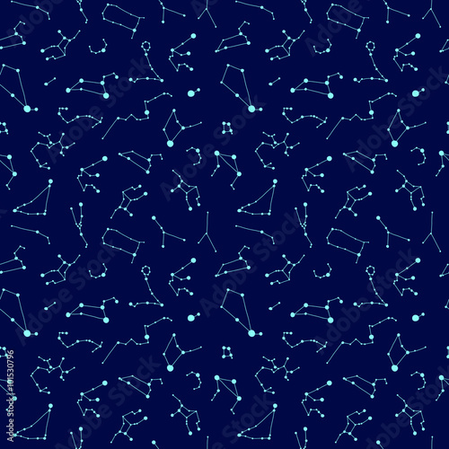 Seamless vector pattern with constellations. zodiac signs