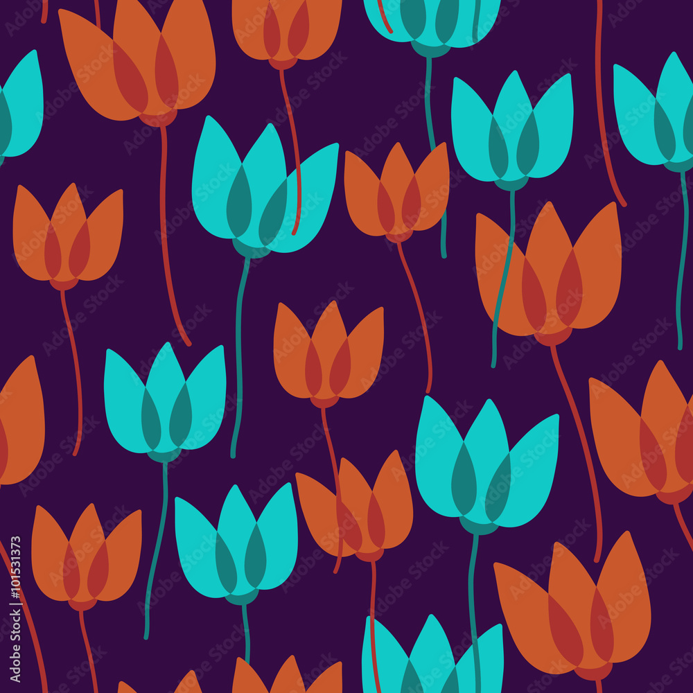 Seamless vector pattern with simple stylized summer flowers tulips Seamless vector pattern with simple stylized summer flowers tulips