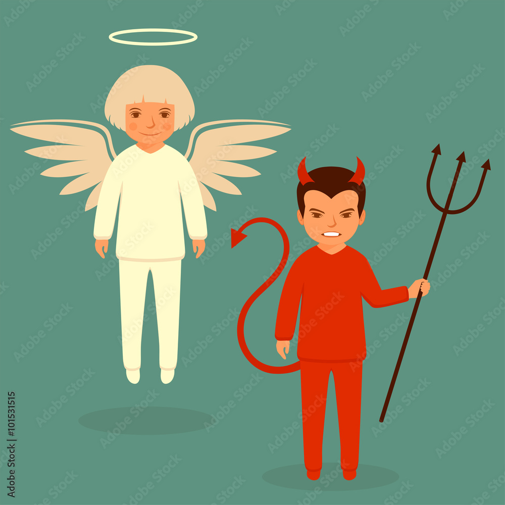 devil and angel, cartoon vector illustration, good and bad character ...