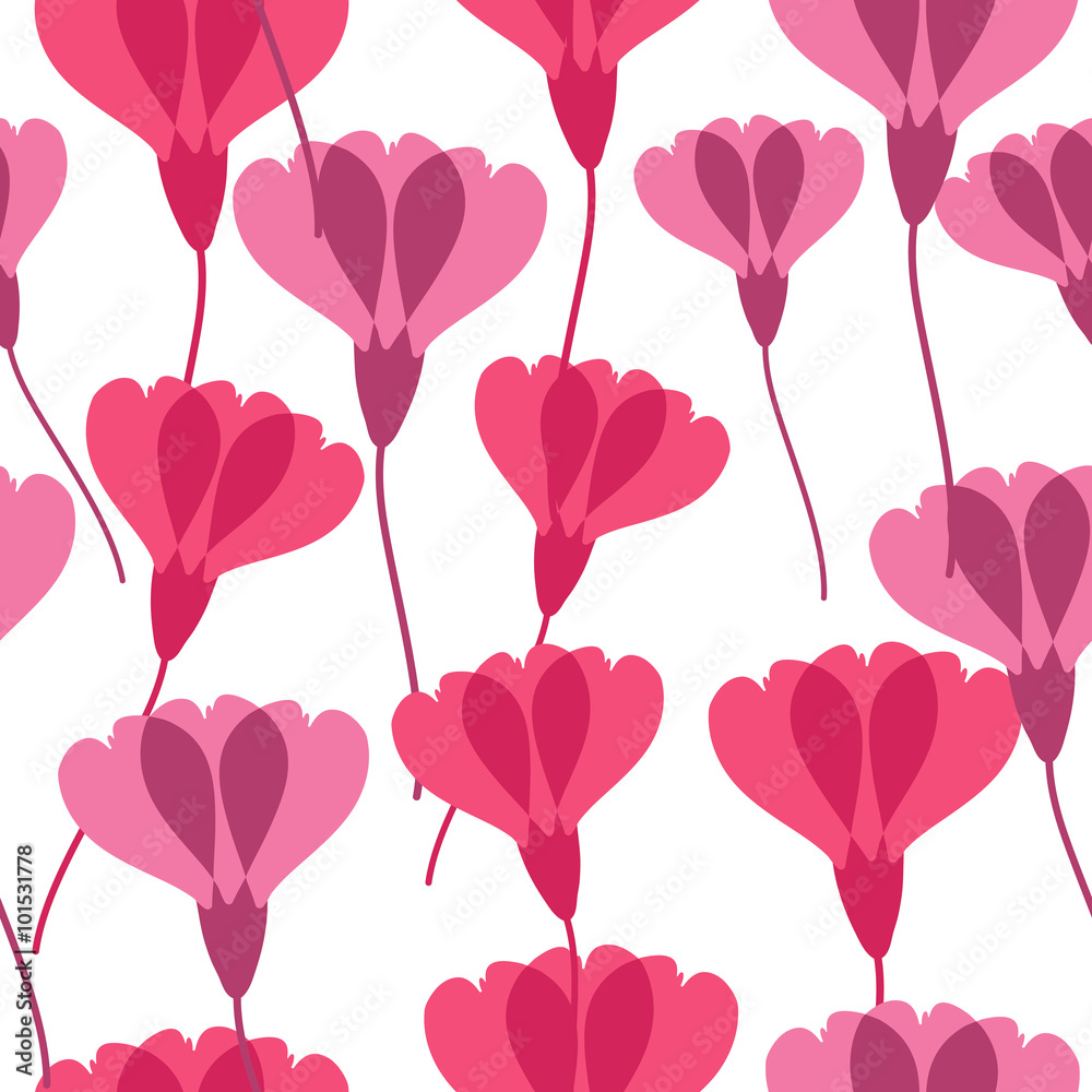 Seamless vector pattern with simple stylized summer flowers tulips