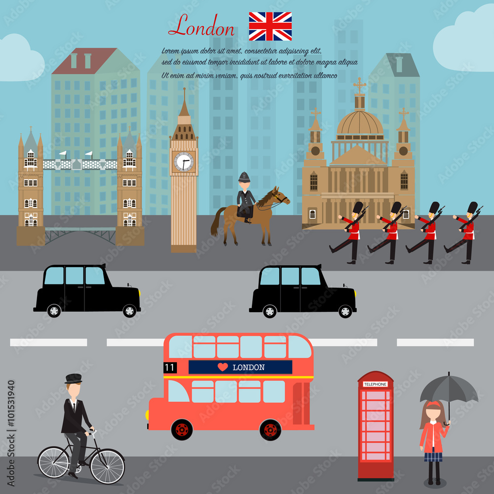 London city  capital of England Great Britain vector illustratio - obrazy, fototapety, plakaty 