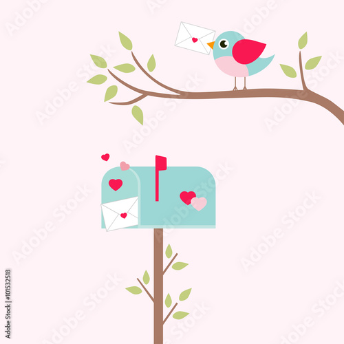 lovely mailbox and bird on a branch