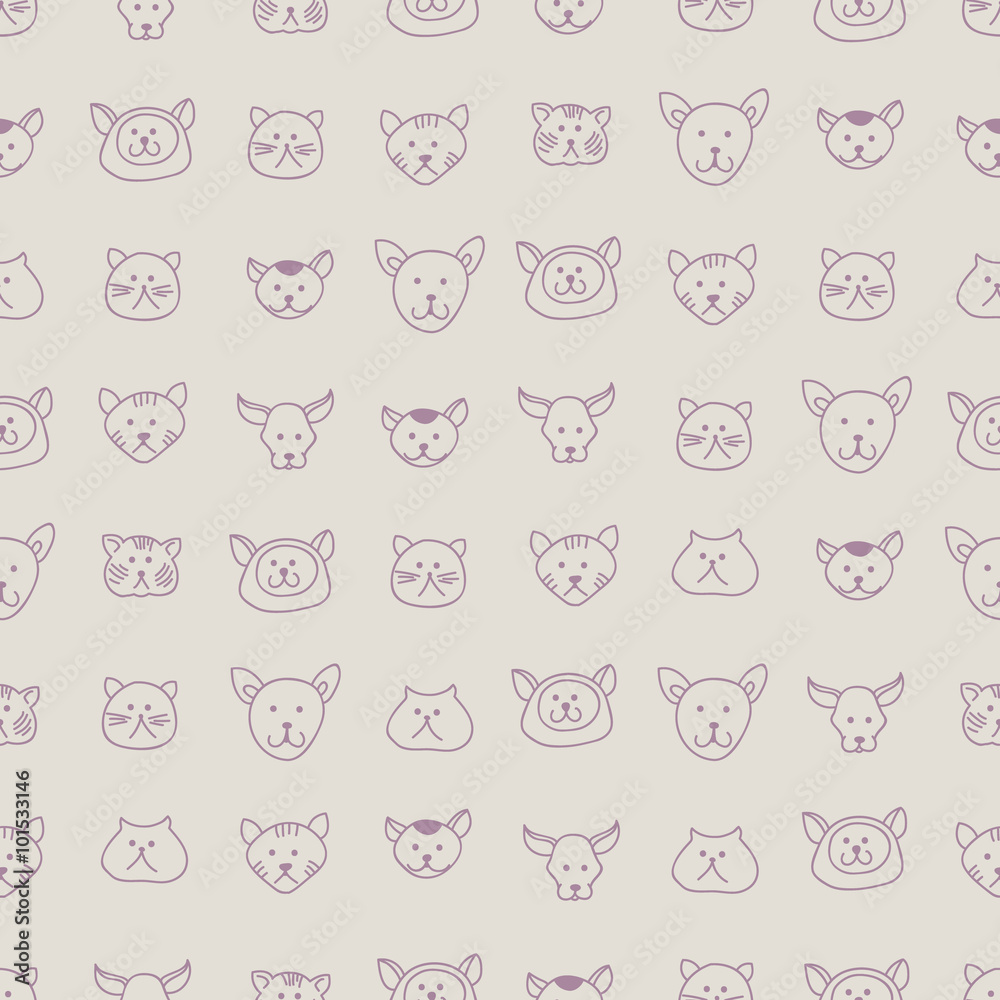 Cute seamless pattern with hand-drawn cat faces Cute seamless pattern with hand-drawn cat faces