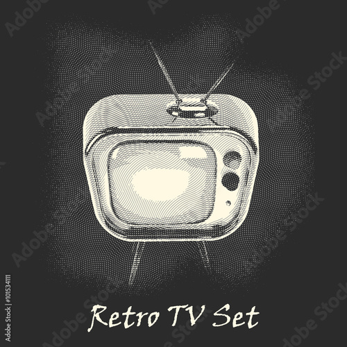 engraving style small retro tv set conceptual illustration photo