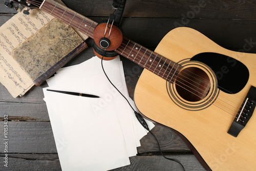 Acoustic guitar, headphones...