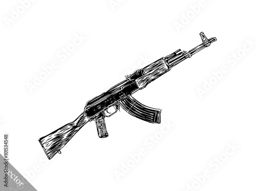 Engrave isolated Kalashnikov illustration sketch