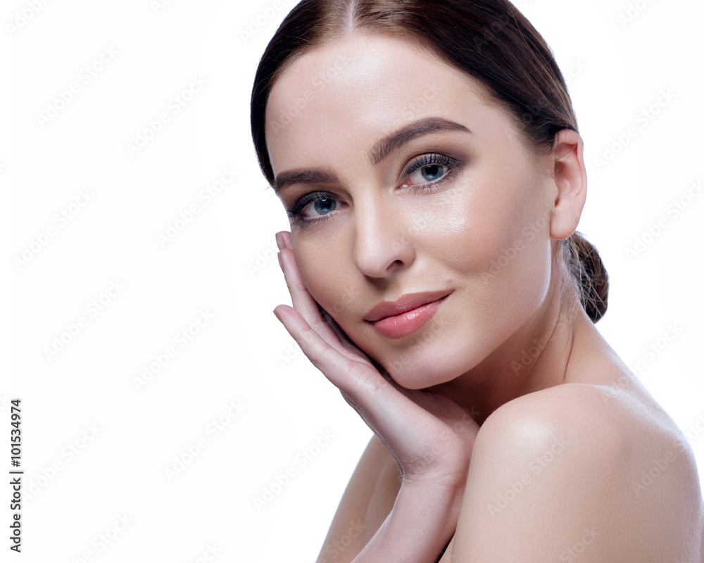 Φωτογραφία Beautiful face of young adult woman with clean fresh skin - isolated on white