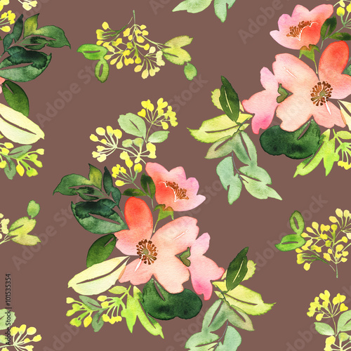 Seamless pattern with flowers watercolor. Gentle colors.