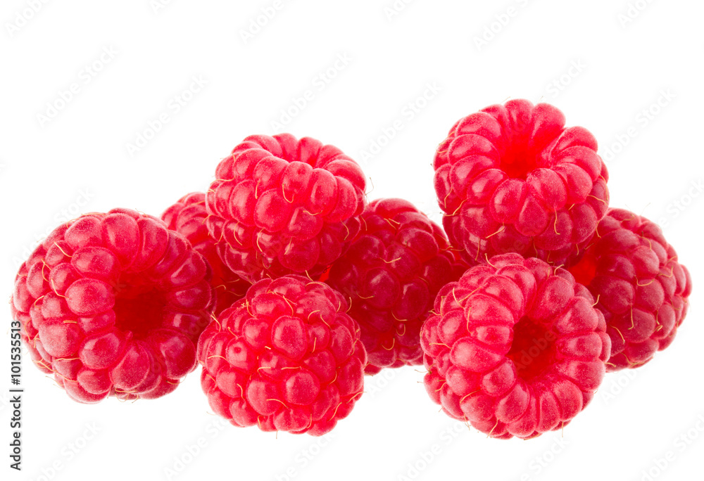 ripe raspberries isolated on white background close up ripe raspberries isolated on white background close up