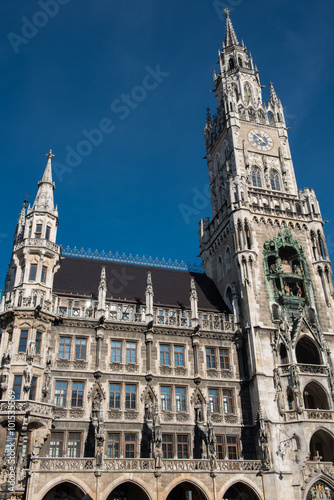 Munich town hall detail in the sun against blue sky