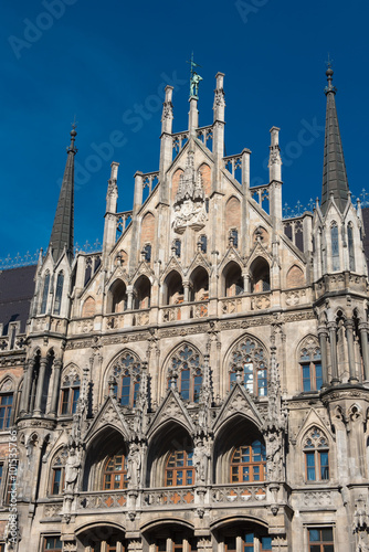 Munich town hall detail in the sun against blue sky