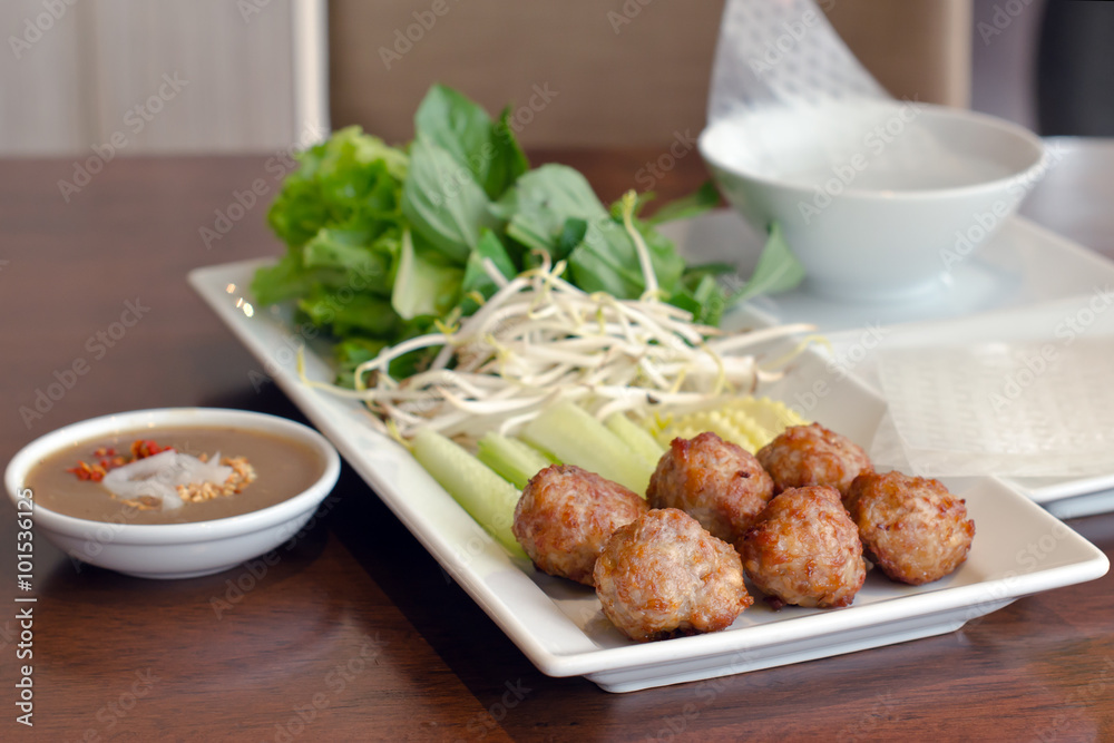 Vietnamese meatball and vegetable wrap