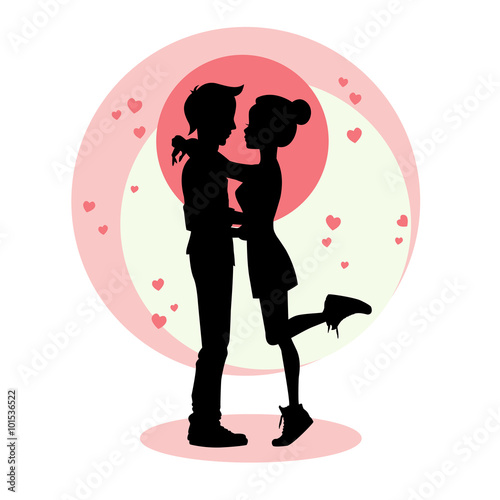 Silhouette of young couple in love. Vector