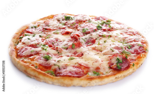 Delicious tasty pizza, isolated on white