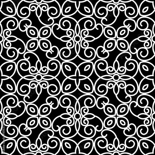 Black and white lace ornament, seamless pattern