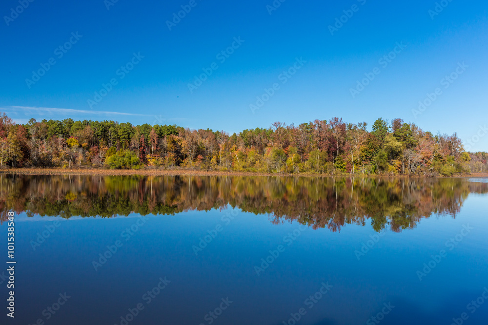 Arkansas fall landscape and lake in Petit Jean state park