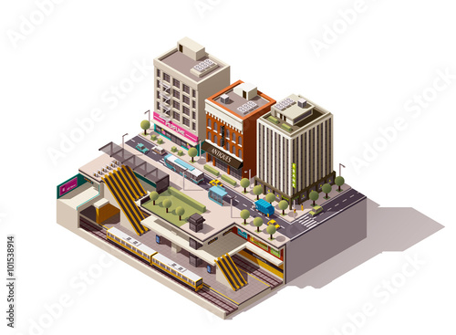 Vector isometric subway station cross section