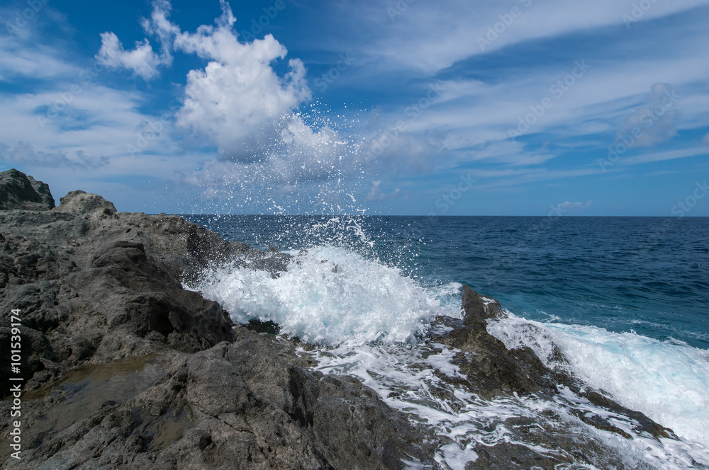 Splashes of sea waves