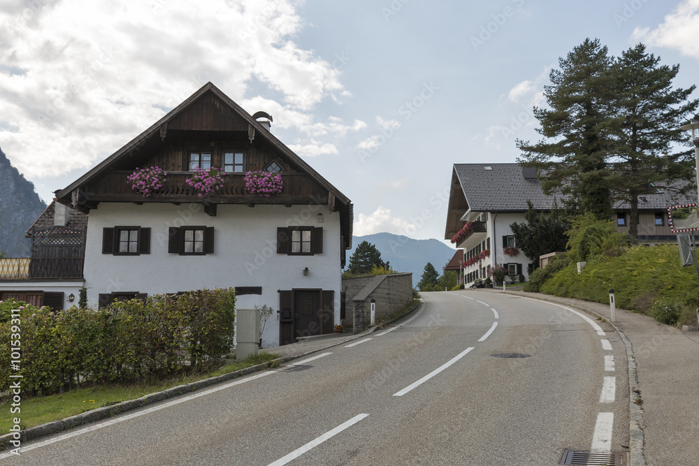 Road through Alpine village in Austria