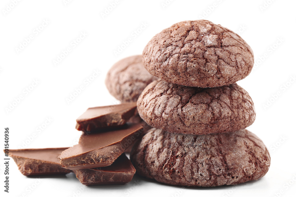 Chocolate chip cookie with chocolate pieces, isolated on white Chocolate chip cookie with chocolate pieces, isolated on white