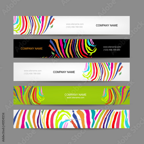 Set of banners, colorful zebra print design