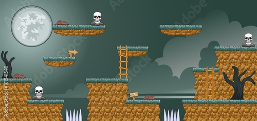 Tile set Platform for Game - A set of layered vector game asset, 
contains backgorund, ground tiles and several items / objects / decorations,
used for creating mobile games