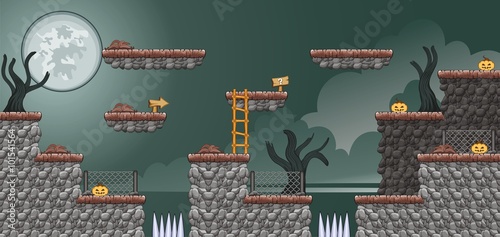 Tile set Platform for Game - A set of layered vector game asset, 
contains backgorund, ground tiles and several items / objects / decorations,
used for creating mobile games