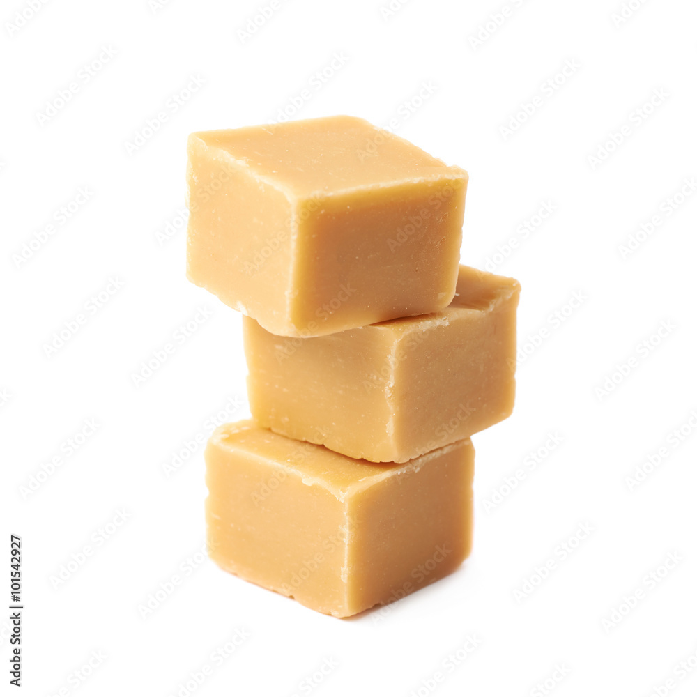 Almond butter toffee cube isolated Almond butter toffee cube isolated