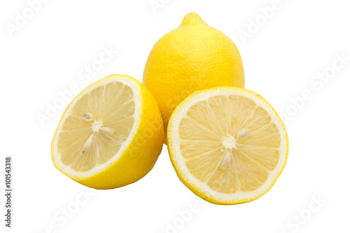 One and Two halves of lemon on white background